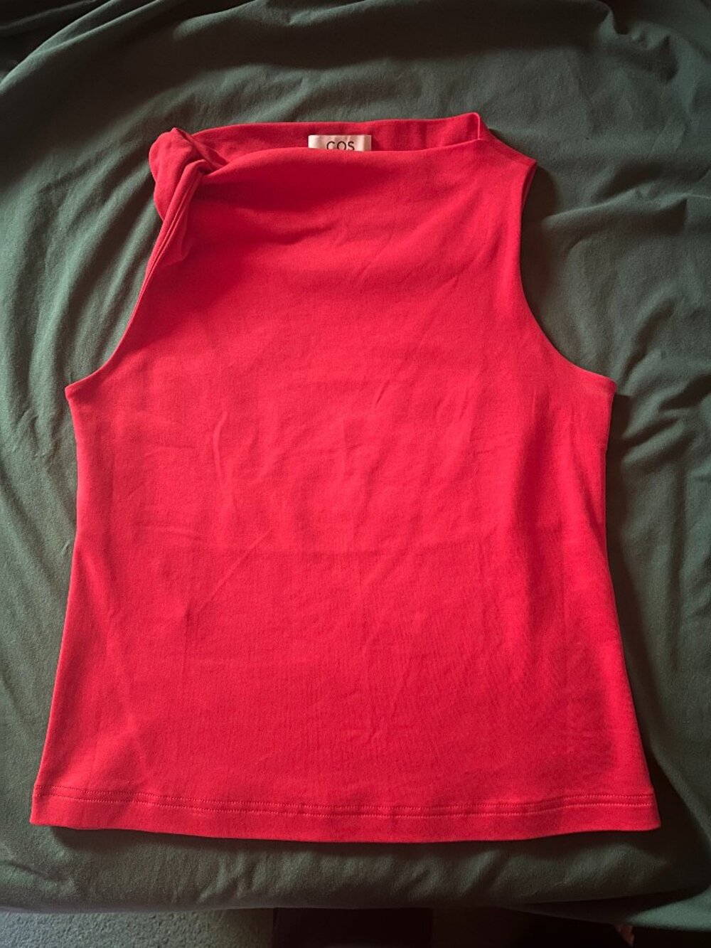 COS asymmetrical sleeveless red knit cotton top (Size XS)